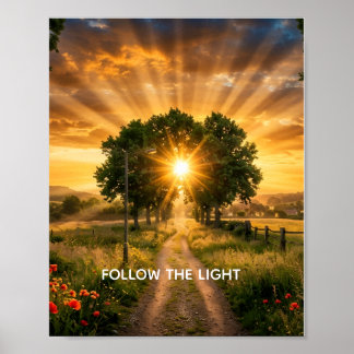 FÖLJ LJUSET - Inspirerande Solnedgång Träd Poster