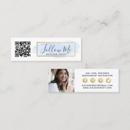 Följ Me Light Blue Watercolor & Guld Influencer Mini Visitkort