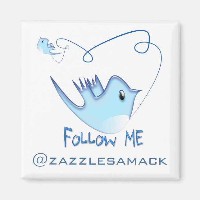 Följ ME Twitter-presenter och Swirls T-shirts Magnet (Framsidan)