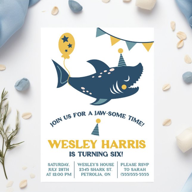 Följ med oss för en Haj-Sam Tiden!  Haj Födelsedag Inbjudningar (Skapare uppladdad)