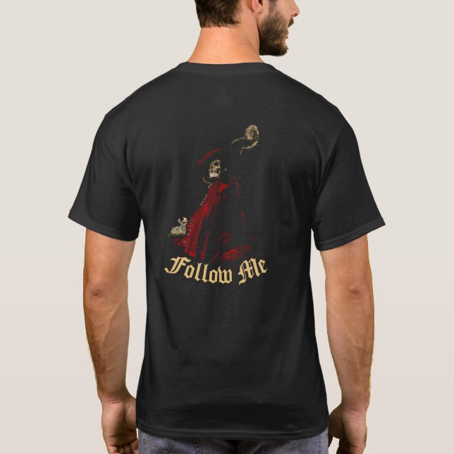 "Följ mig" Black T-Shirt med general Död (Baksida)