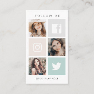 Följ mig Social Media Square Grid Photo Collage Visitkort