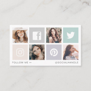 Följ mig Social Media Square Grid Photo Collage Visitkort