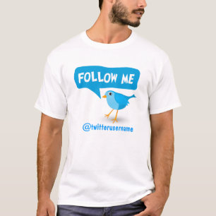 Följ mig Twitter Cute Little Tecknad Blue Bird T-shirt