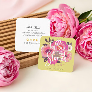 Följ mina Instagram-artiklar Blommigt Social Media Fyrkantigt Visitkort