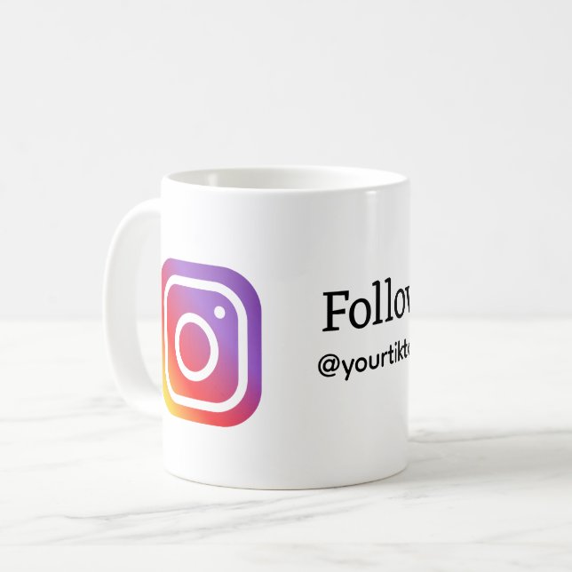 följ oss Instagram-användarnamn social-media lägga Kaffemugg (Framsida vänster)