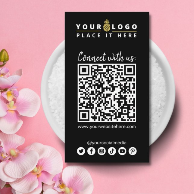 Följ Oss QR-kod Sociala Medier Enkel Svart Visitkort (Skapare uppladdad)