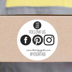 Följ Oss Sociala Medier Logotyp för småföretag Runt Klistermärke