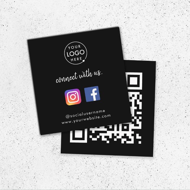 Följ oss | Sociala Medier QR-kod Svart Fyrkantigt Visitkort (Skapare uppladdad)