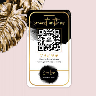 Följ oss Sociala Medier QR-kod Svart och Guld Visitkort