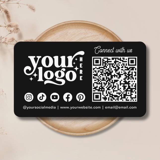 Följ oss Sociala Medier QR-kod Svart Visitkort (Connect with us Social Media QR Code Black Business Card)