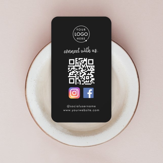 Följ oss | Sociala Medier QR-kod Svart Visitkort (Skapare uppladdad)