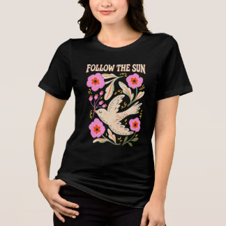 Följ Solfågeln och Blommig Vintage Handritad T Shirt