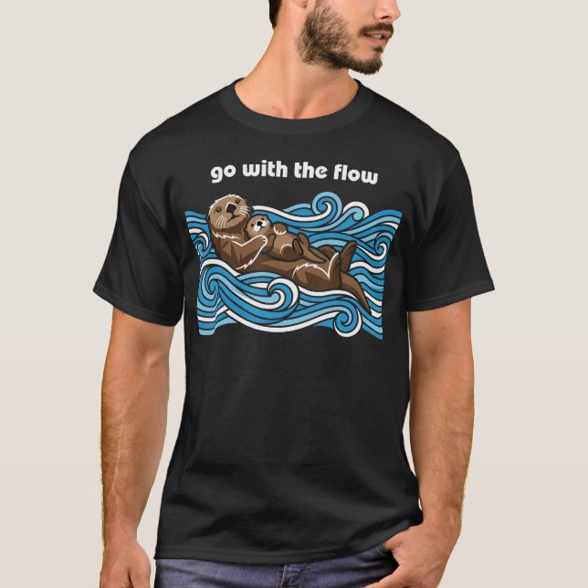 Följ Strömmen Söt Havsutter Mamma Bebis Kawaii T Shirt (Framsida)