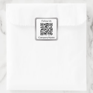 Följ USA Black White Silver Business Namn QRCode Fyrkantigt Klistermärke