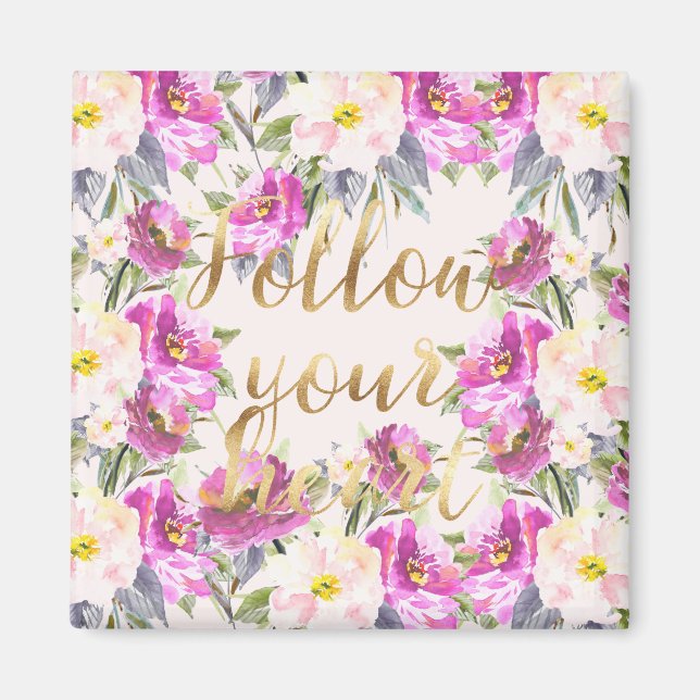 Följer blom- guld för rosa ros din hjärta magnet (Framsidan)