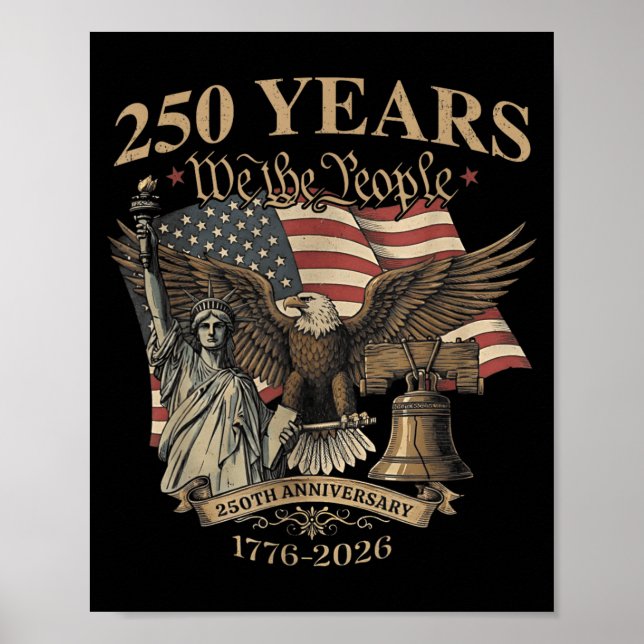 Folk 250 år 1776-2026 Frihetsklockan Örn Poster (Framsidan)