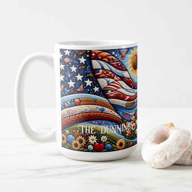Folk Art American Flagga liggande Kaffemugg (Med munk)