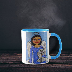 Folk Art Angel Cat Angel på Cloud Mugg