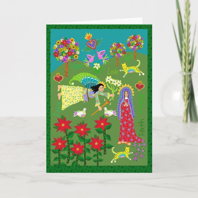 Folk Art Angel Gabriel och Virgin Mary Kort (Framsida)