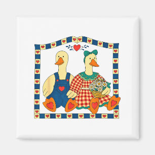 Folk Art Anka Par Med Blommor Country Farmhous Magnet
