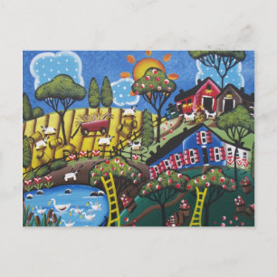 FOLK ART Apple Blommar BY LORI EVERETT Postcard Vykort