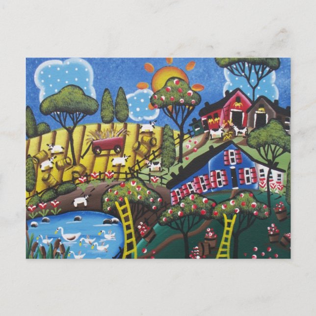 FOLK ART Apple Blommar BY LORI EVERETT Postcard Vykort (Framsida)