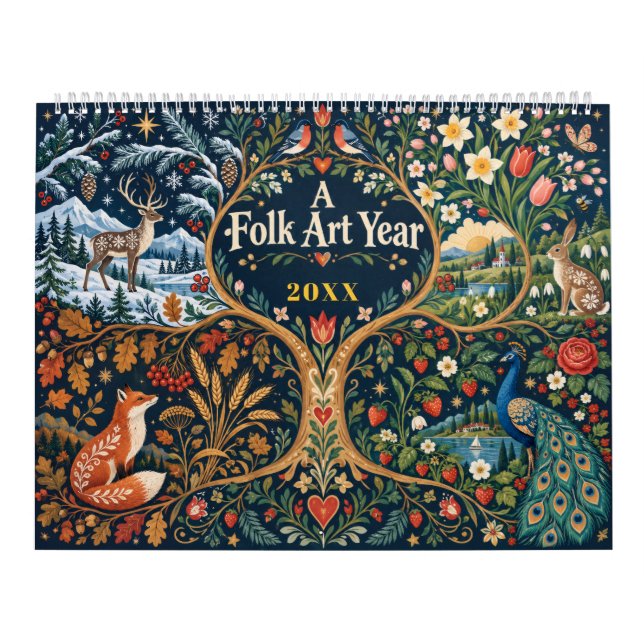 Folk Art Årstider Botanisk Vildliv Kalender (Omslag)
