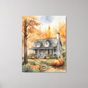 Folk Art Autumn House Canvastryck
