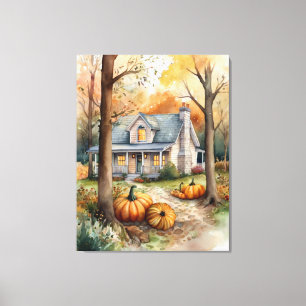 Folk Art Autumn House Canvastryck