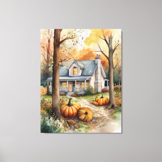 Folk Art Autumn House Canvastryck (Framsida)