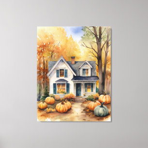 Folk Art Autumn House Canvastryck