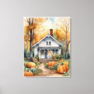 Folk Art Autumn House Canvastryck