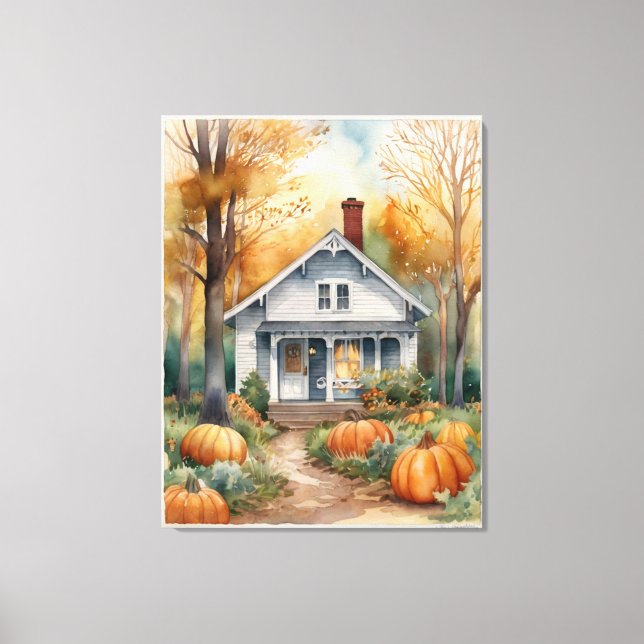 Folk Art Autumn House Canvastryck (Framsida)
