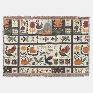 Folk Art Autumn Quilt Mönster Rustic Harvest Filt