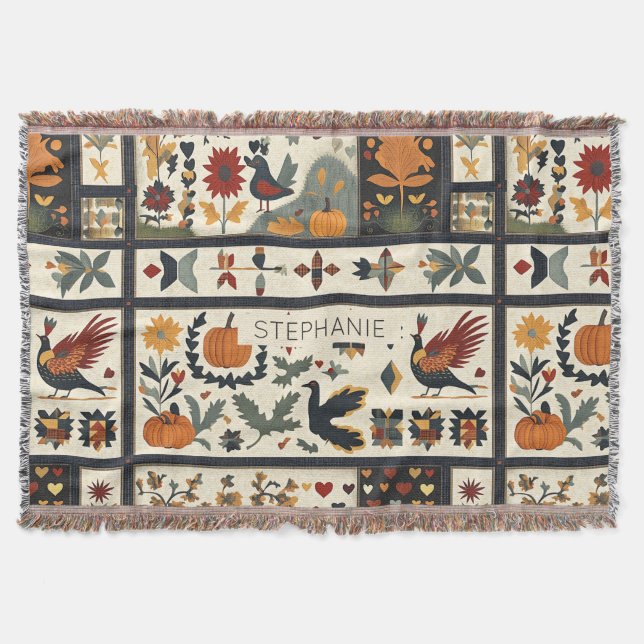 Folk Art Autumn Quilt Mönster | Rustic Harvest Filt (Framsidan)