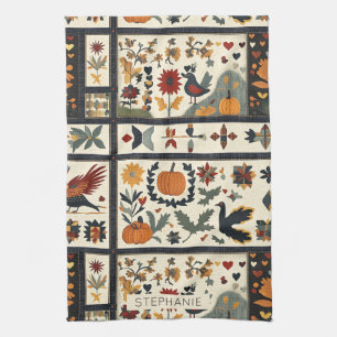 Folk Art Autumn Quilt Mönster   Rustic Harvest Kökshandduk