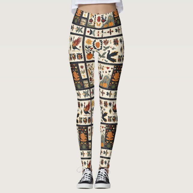 Folk Art Autumn Quilt Mönster | Rustic Harvest Leggings (Framsida)