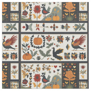 Folk Art Autumn Quilt Mönster Rustic Harvest Tyg