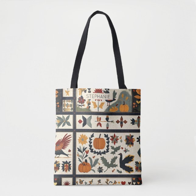 Folk Art Autumn Quilt Mönster | Rustic Harvest Tygkasse (Framsida)