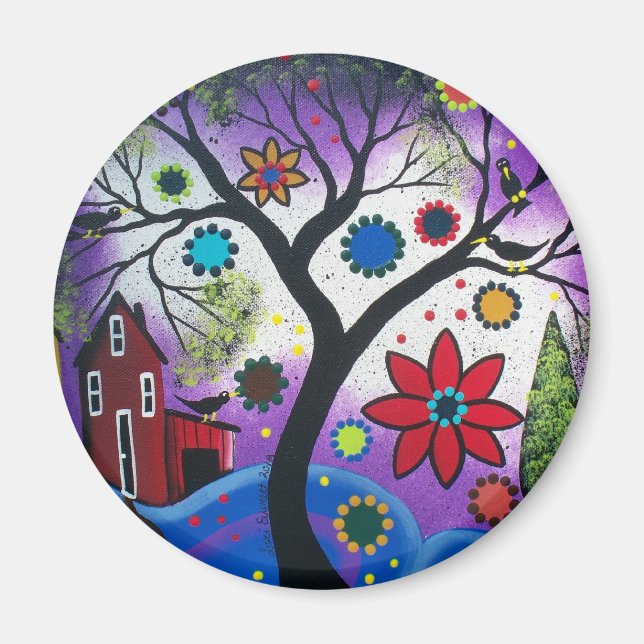 FOLK ART AV LORI EVERETT Rainbow Twilight Magnet (Framsidan)