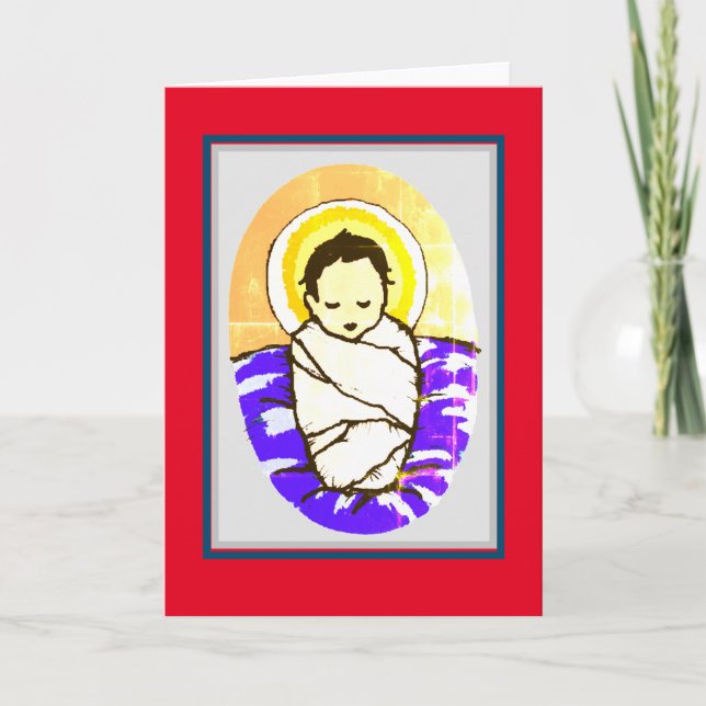 FOLK ART BABY JESUS CHRISTMAS-mappat kort (Framsida)