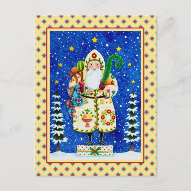 FOLK ART BALTIMORE QUILT PAPPA JUL HELG VYKORT (Framsida)