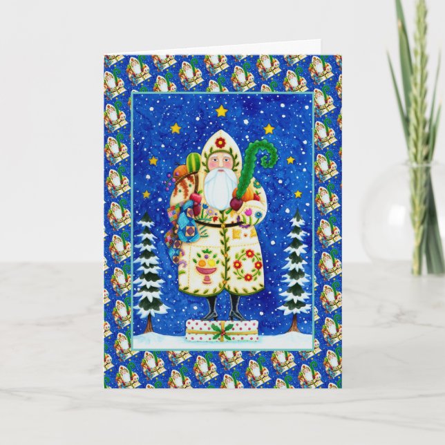 FOLK ART BALTIMORE QUILT PAPPA JUL Verse Helgkort (Framsida)