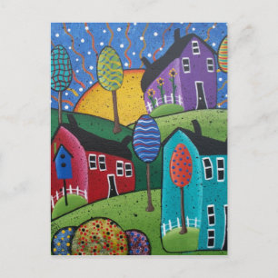 FOLK ART Big Sol AV LORI EVERETT-vykort Vykort