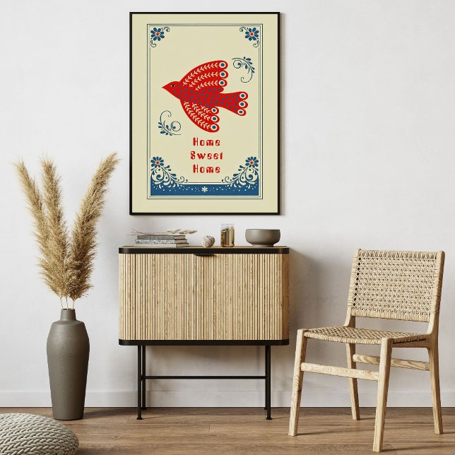 Folk Art Bird Home Scandinavian Style Pоster Poster (Skapare uppladdad)