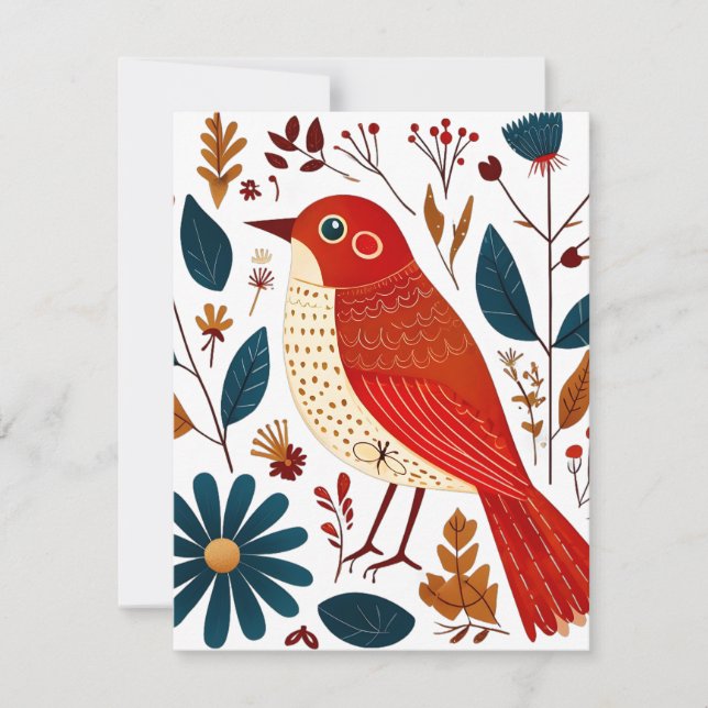 Folk Art Bird Julkort (Framsida)