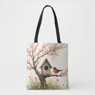Folk Art Bird och Birdhouse Tygkasse