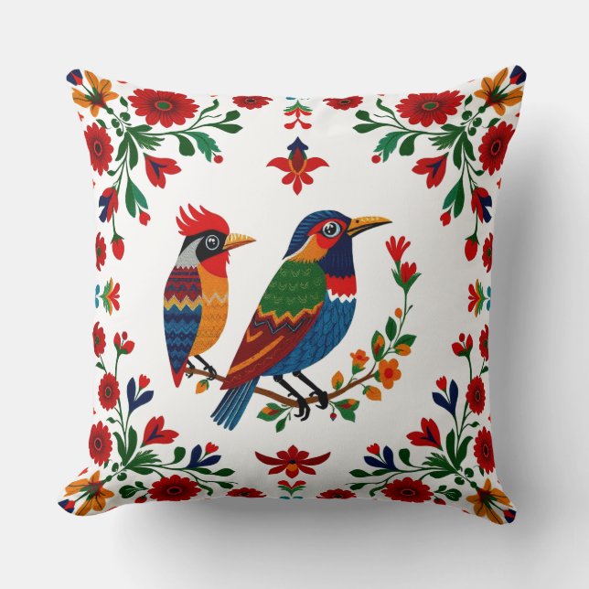 Folk Art Birds & Blooms  Kudde (Framsida)