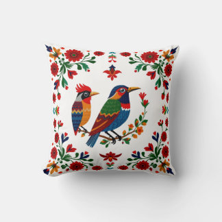 Folk Art Birds & Blooms – Symmetrical Natural Kudde